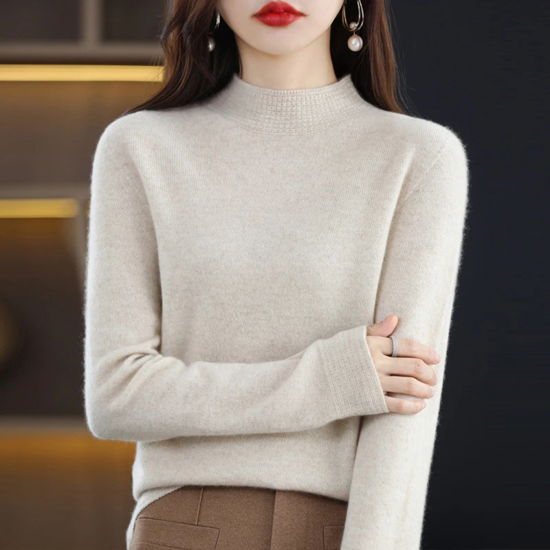 羊毛针织衫女半高领打底衫小香风内搭羊绒毛衣宽松显瘦女士上