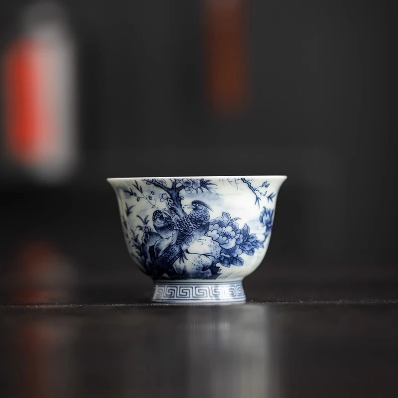 景德镇青花仿古前程似锦茶杯单杯功夫茶具家用陶瓷个人客品茗杯