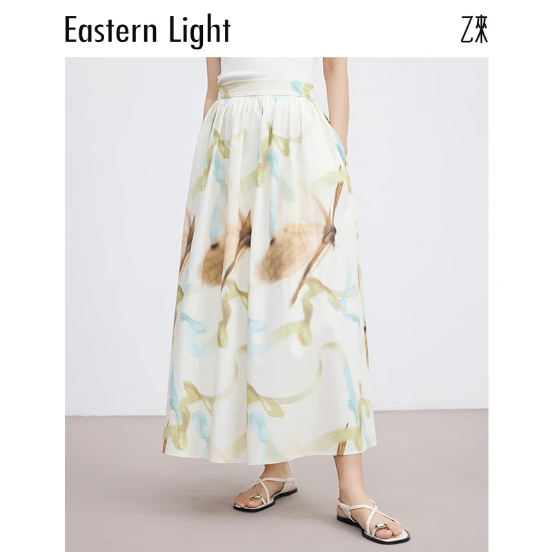 Eastern Light/乙来春夏印花A摆长半身裙碎花垂感半身裙女士活动