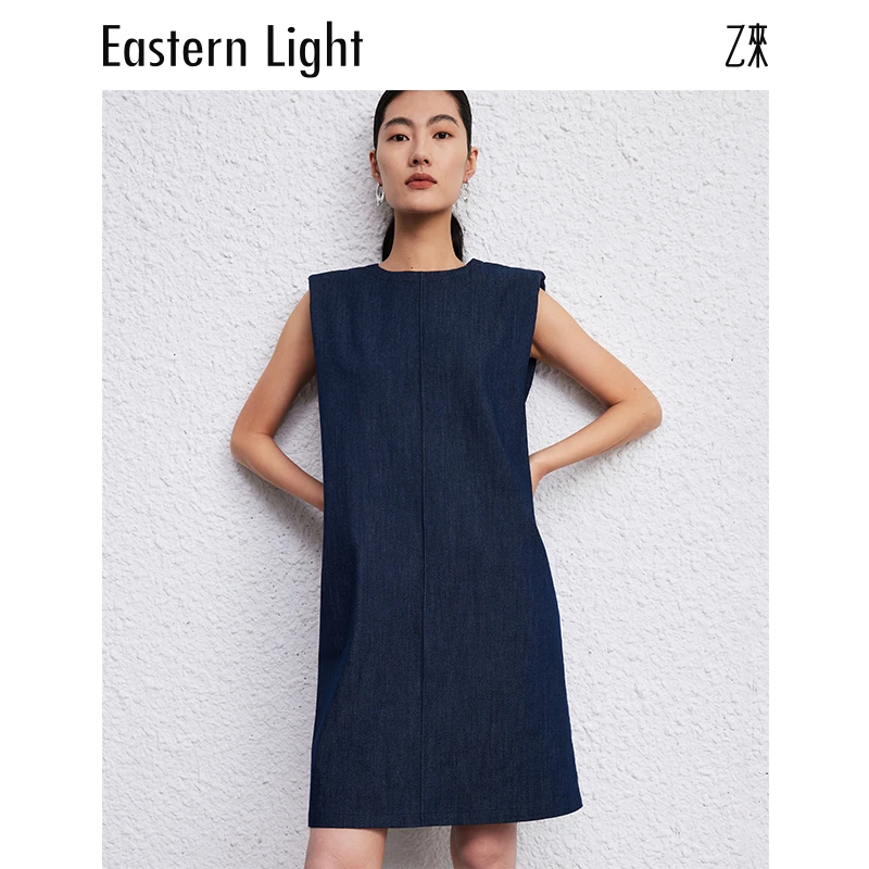 Eastern Light/乙来夏季纯色onepiece牛仔连衣裙宽松连衣裙无袖EL