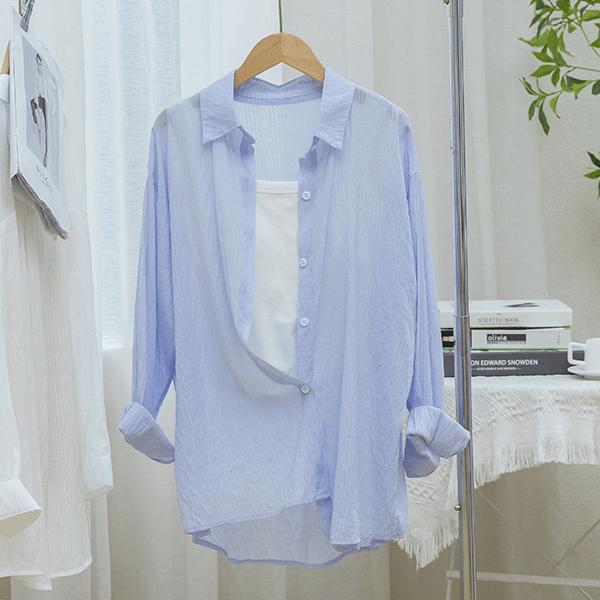 (冰丝面料)夏季衬衫防晒衣服轻薄款空调服宽松休闲显瘦女大码开衫