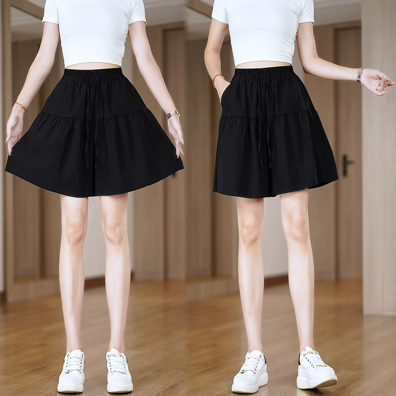 夏季慵懒风高腰大码五分裤百搭休闲宽松显瘦薄款透气四分A字裙裤