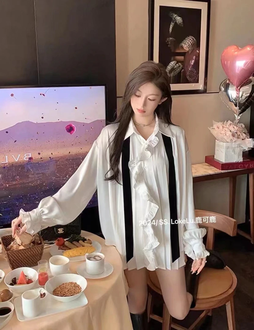 秋款醋酸缎面领带衬衣
