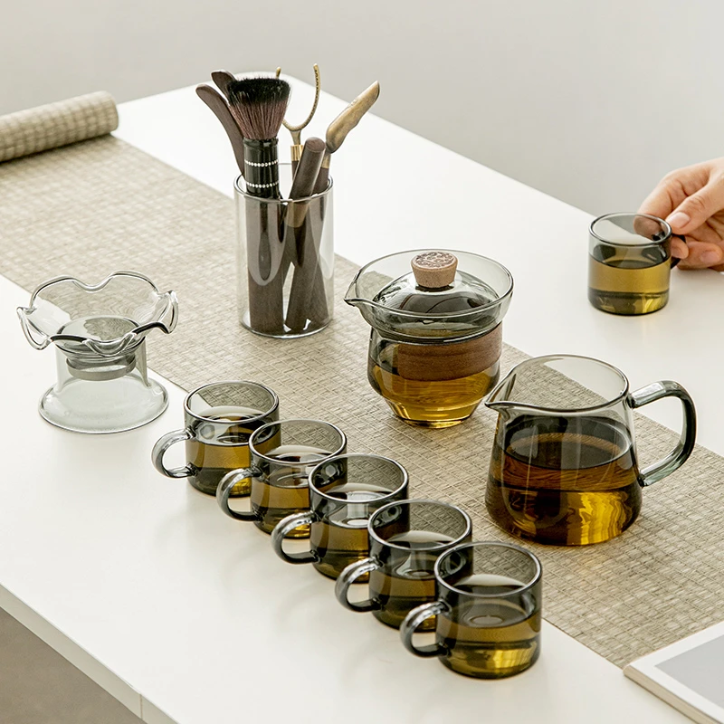 玻璃茶具套装轻奢家用办公室功夫茶杯茶壶耐高温泡茶器六君子全套