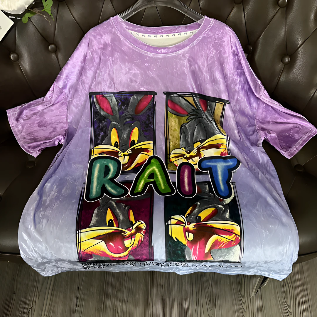 （清凉)高端冰感钻石绒韩版休闲时尚显瘦百搭中长款短袖V兔子1100