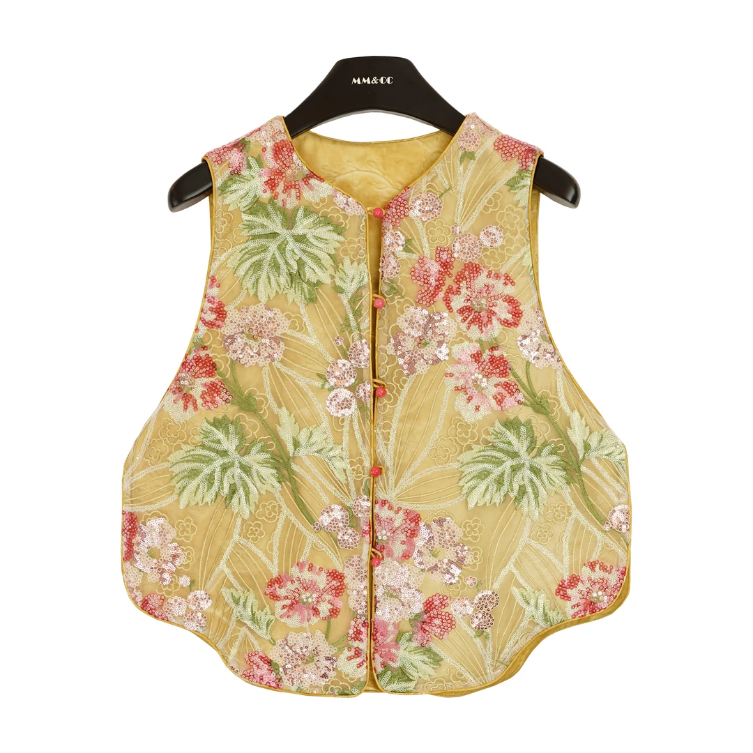 【长春花色】桑蚕丝新中式国风亮片炒色马甲LYFMJ0526