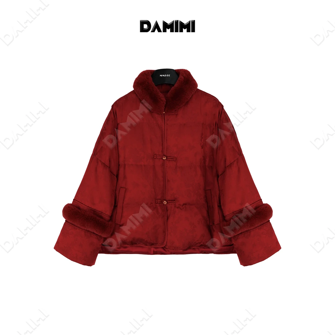 【好运连连】新中式重工提花拼獭兔毛羽绒服外套MCFYR1318