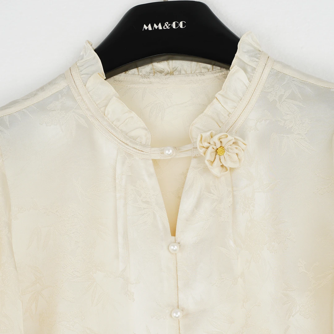 新中式国风气质多珠扣可拆花木耳边提花上衣MCFSY0891