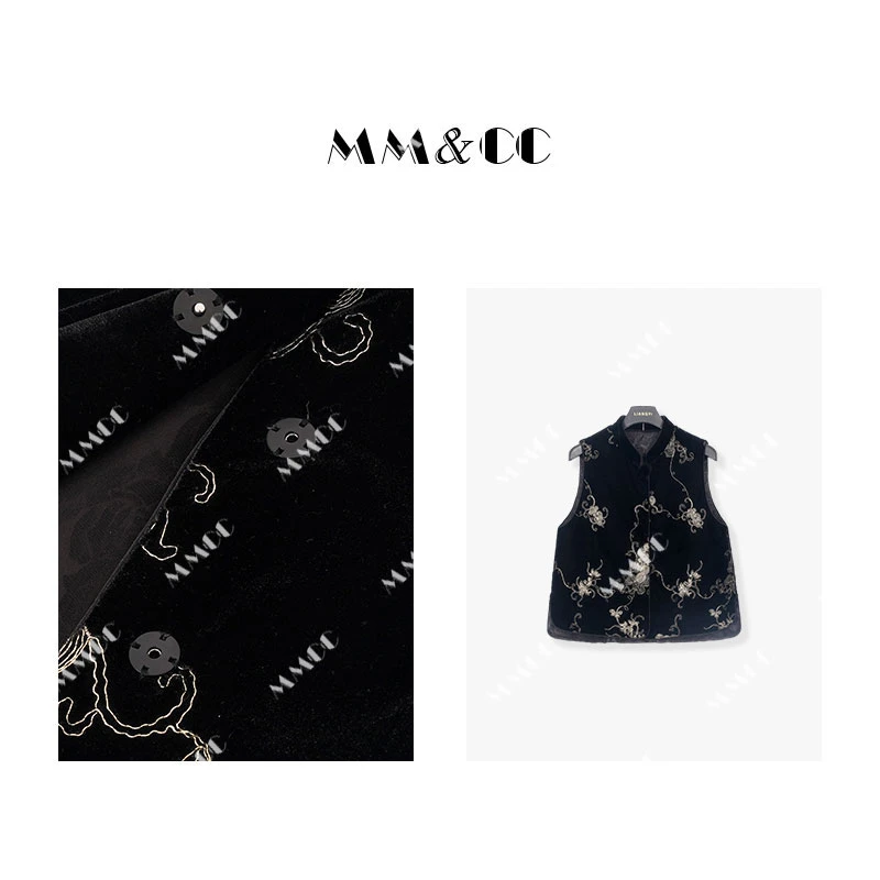 【黑金绣】90白鸭绒丝绒马夹女冬国风中式金线刺绣羽绒马甲E6727