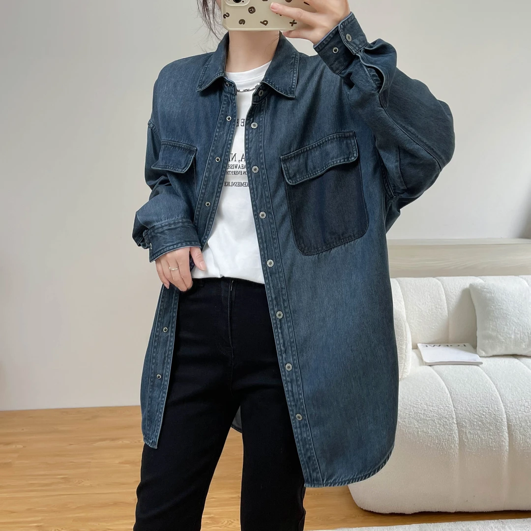 2025春新款韩版宽松大码外套休闲显瘦百搭时尚长袖牛仔衬衫女衬衣