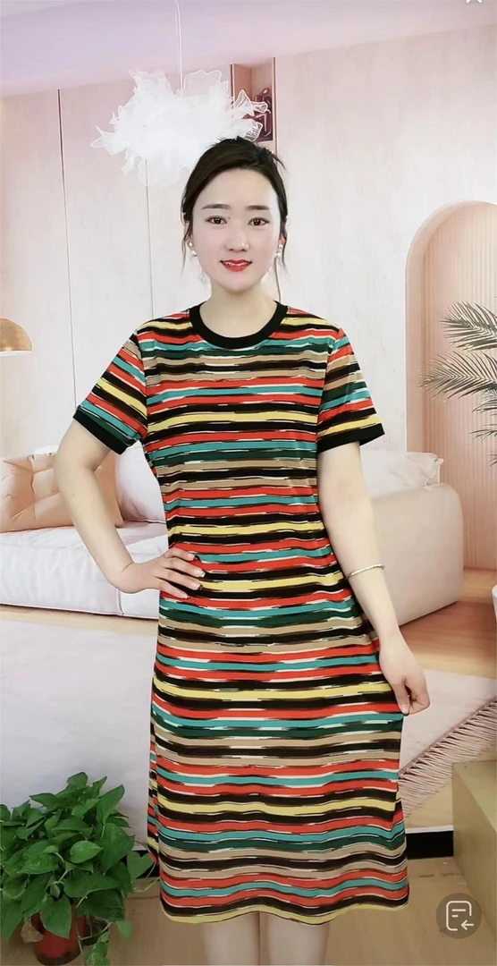 2024粉丝特价夏季时尚妈妈装大码显瘦洋气印花弹力圆领女士连衣裙