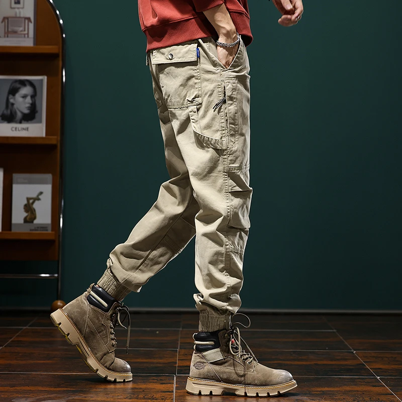 美式重磅复古工装裤子男秋冬款宽松直筒大码男士休闲裤潮牌束脚裤