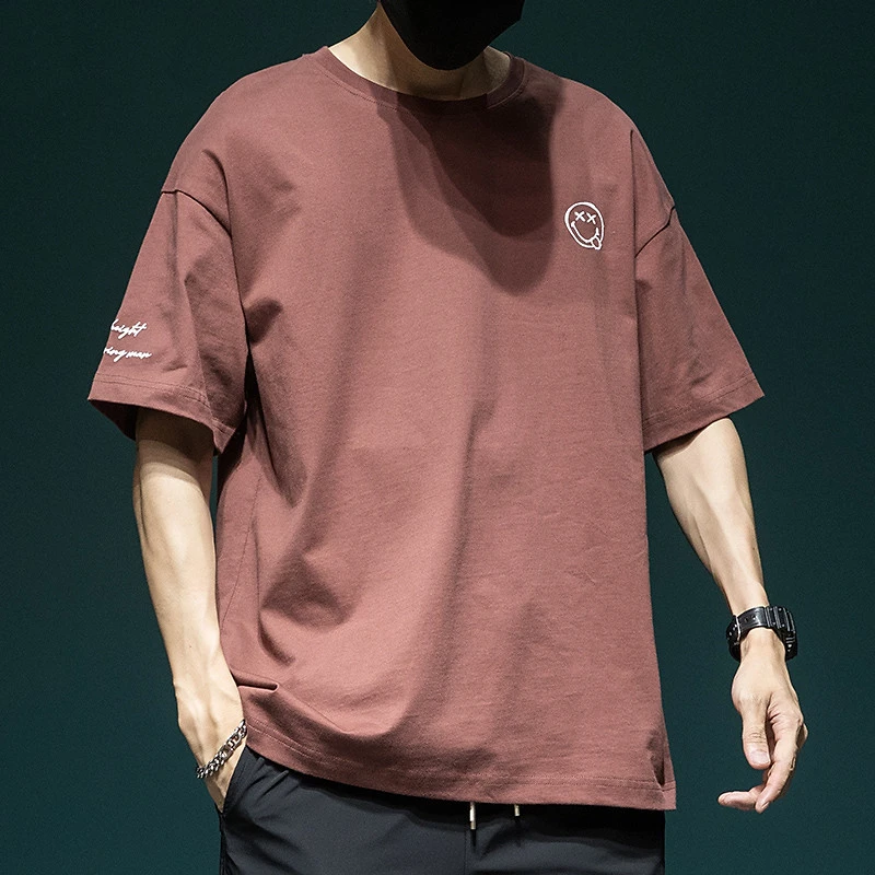 网红笑脸重磅短袖t恤男2025新款宽松加肥加大码休闲纯棉短袖上衣