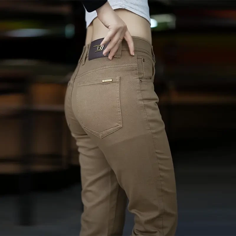夏季保暖卡其色男裤高端男士休闲裤裤子男直筒修身商务百搭长裤子
