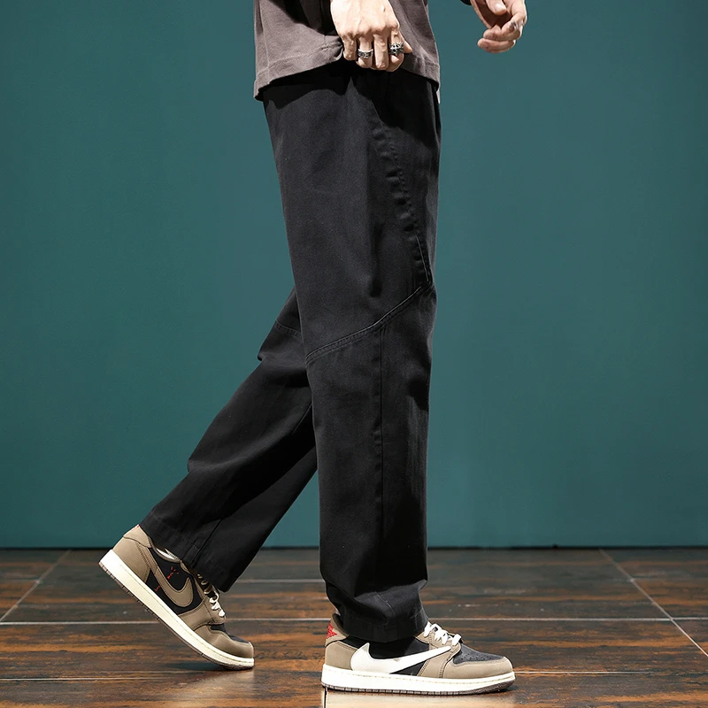拼接工装裤男潮牌宽松直筒阔腿裤2024新款秋冬男款纯棉休闲长裤子