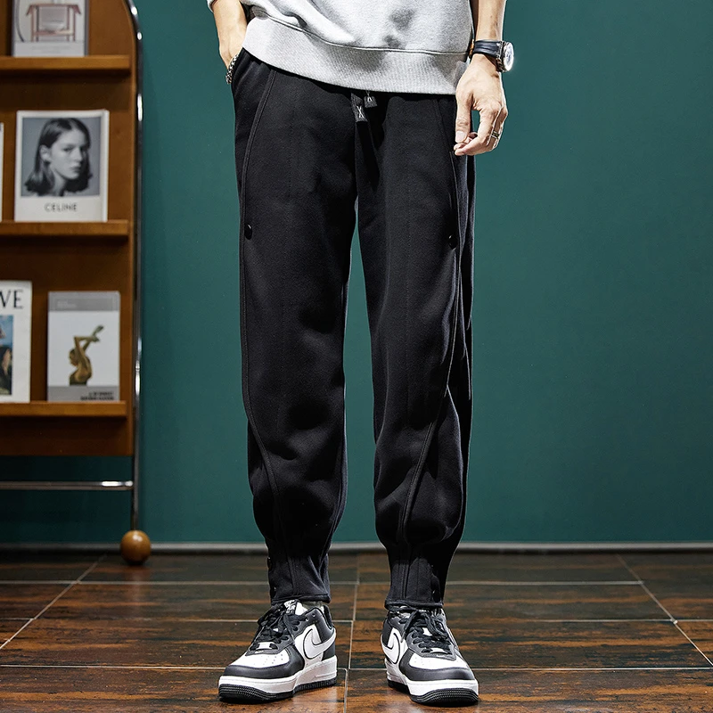 秋冬卫裤男士潮牌休闲裤潮流帅气排扣设计感新款美式休闲运动裤子