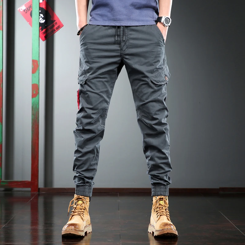 法式工装裤男潮牌休闲束脚裤灰色百搭战术裤显高显瘦男士长裤子