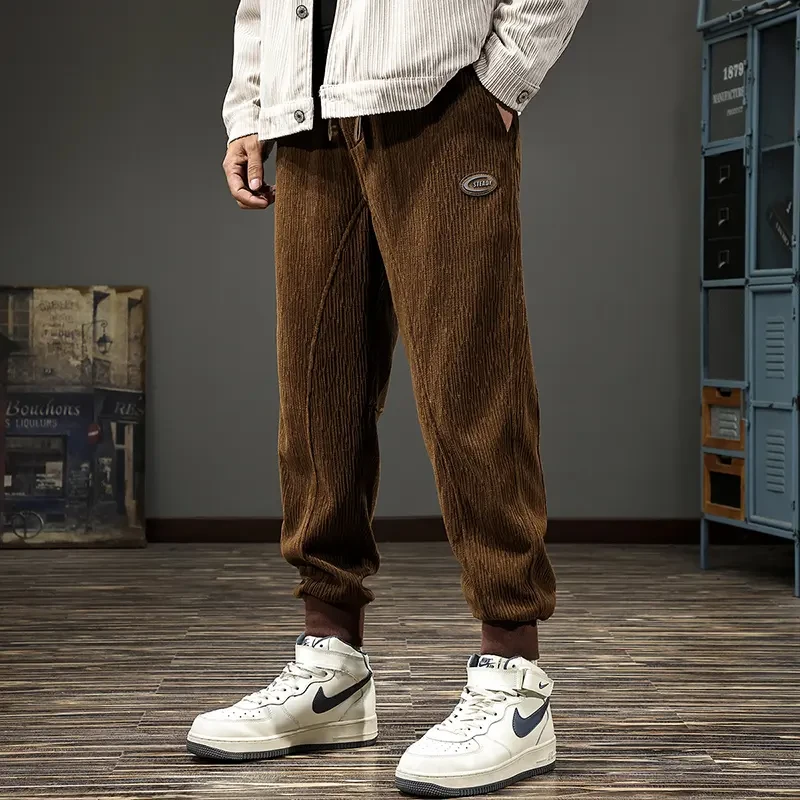 美式休闲百搭束脚卫裤男2025新款秋冬潮流灯芯绒宽松弹力哈伦长裤