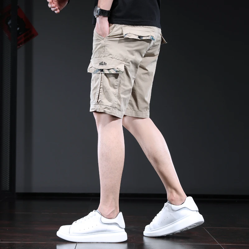 修身短裤男韩版潮流休闲工装五分裤夏季卡其色多口袋显瘦男士马裤