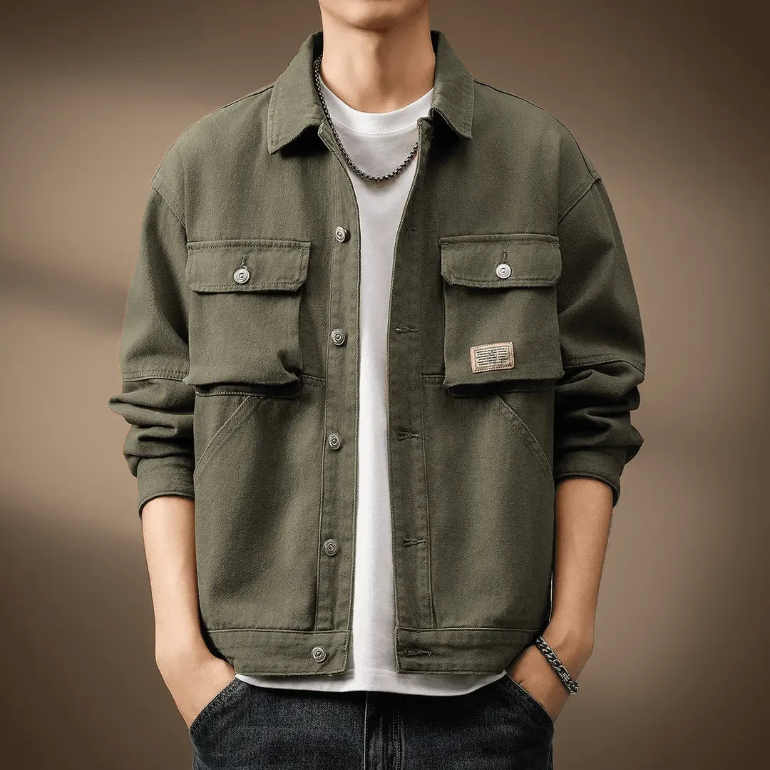 高端美式重磅复古军绿硬汉工装夹克男秋冬新款宽松猎装休闲外套男