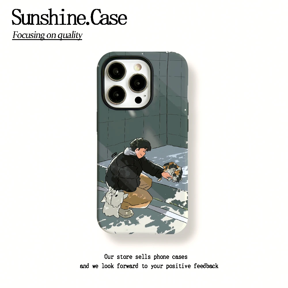 菲林二合一适用苹果华为vivo小米oppo手机壳一人一猫15PRO/14/13