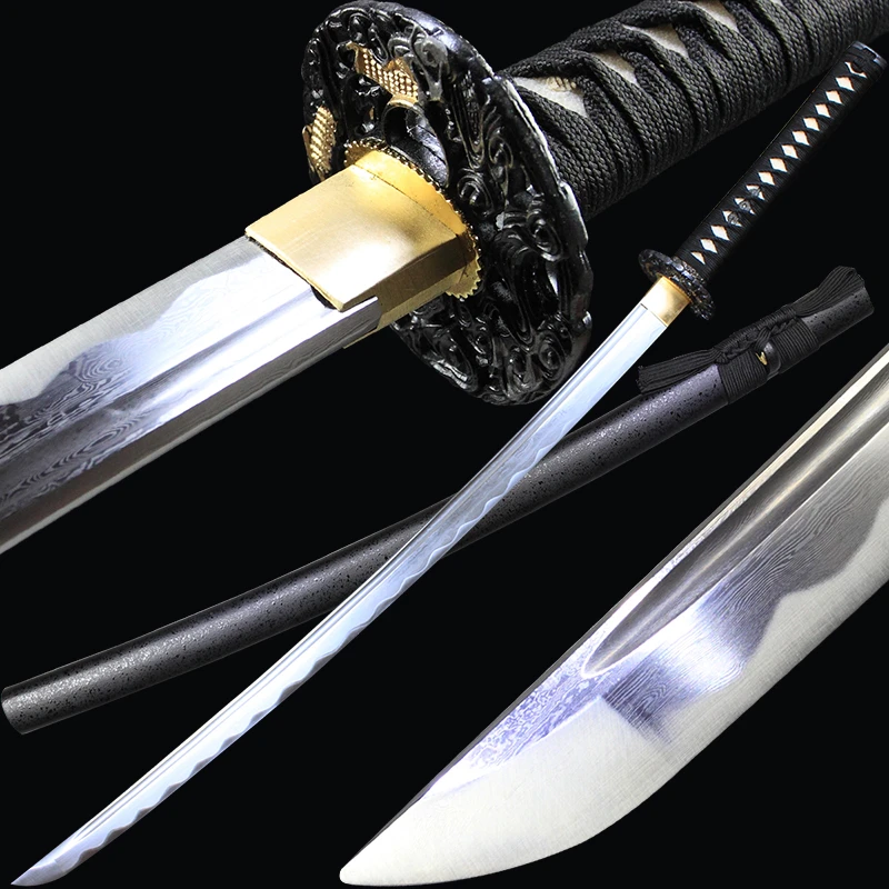 花纹钢手工制作刀剑宝剑日本刀武士刀工艺品唐横刀油淬火未开刃