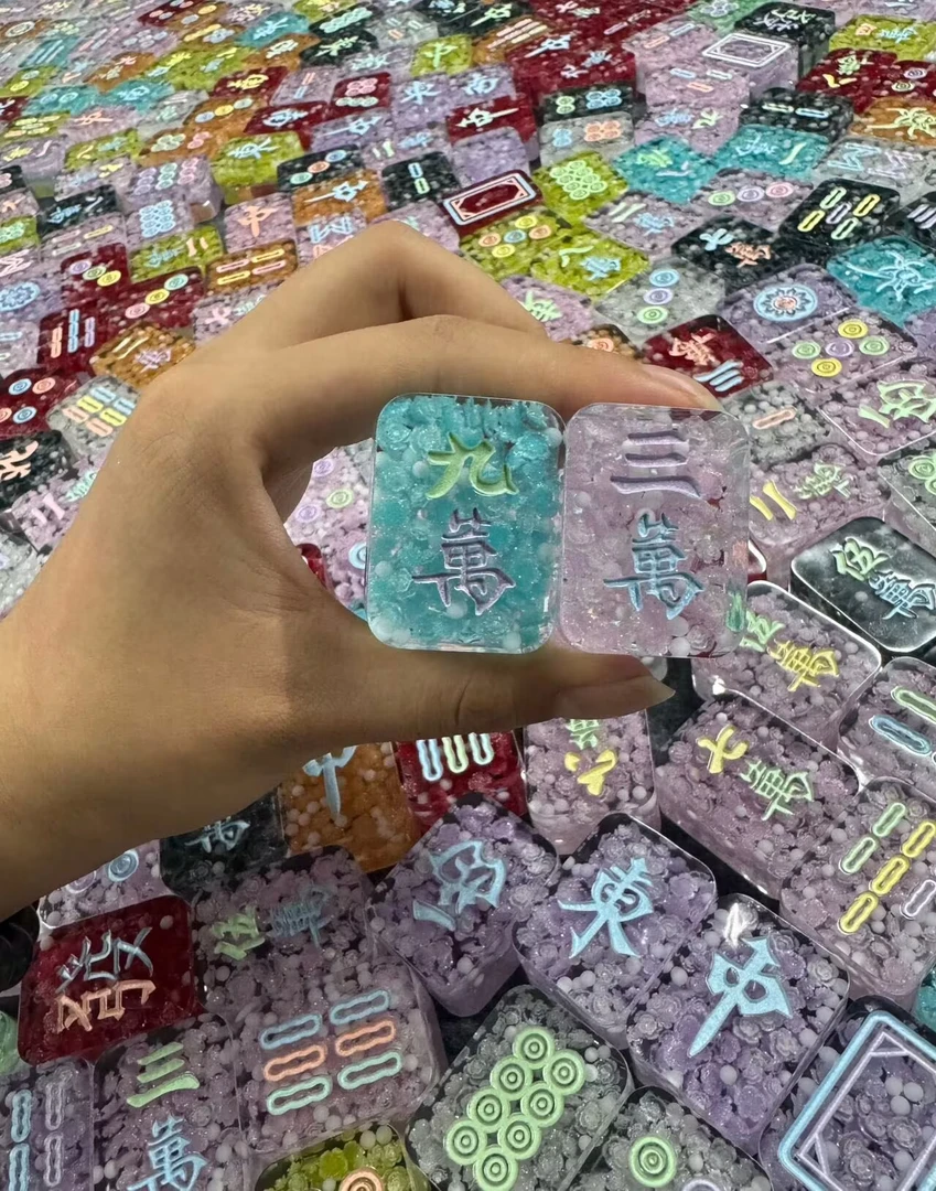 【夜光玫瑰麻将】麻将合十 手工滴胶麻将