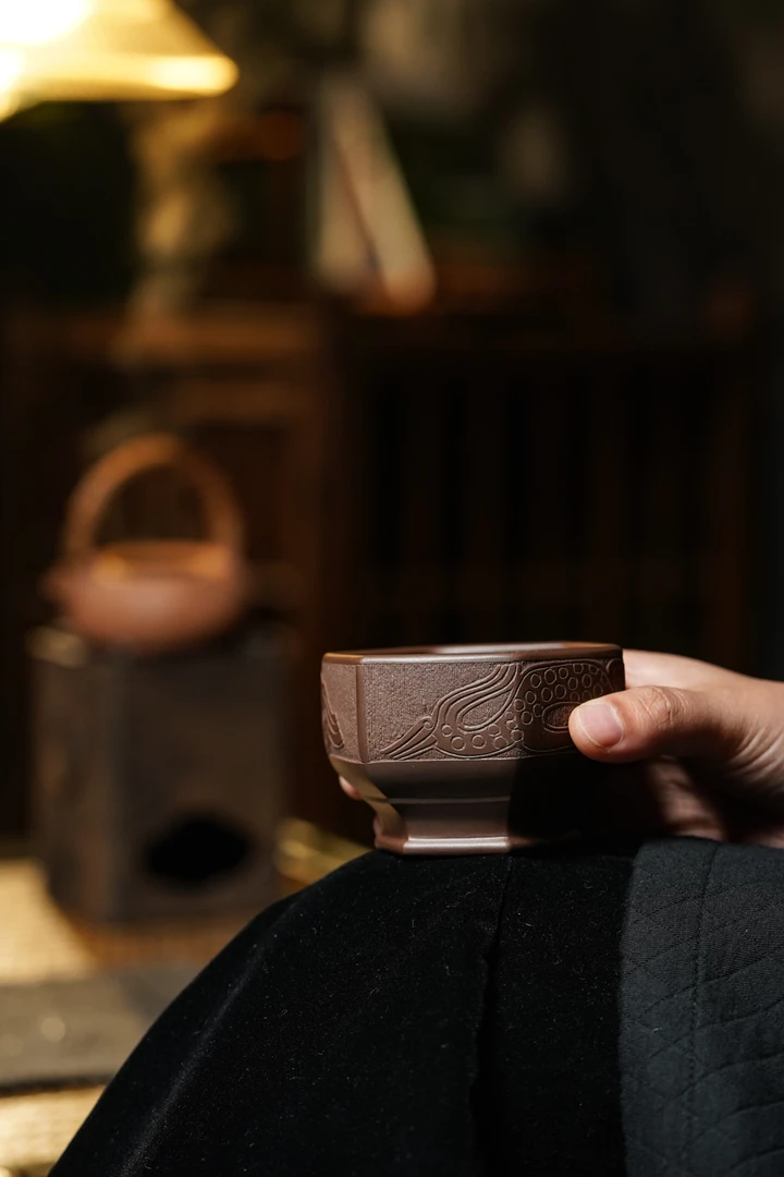 【知守.茶器】六方型刻绘凤凰紫砂主人杯，知守店铺特惠款