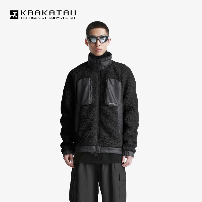 KRAKATAU拉链仿羊羔绒外套男运动休闲双面加厚两面高端抗寒Qm409