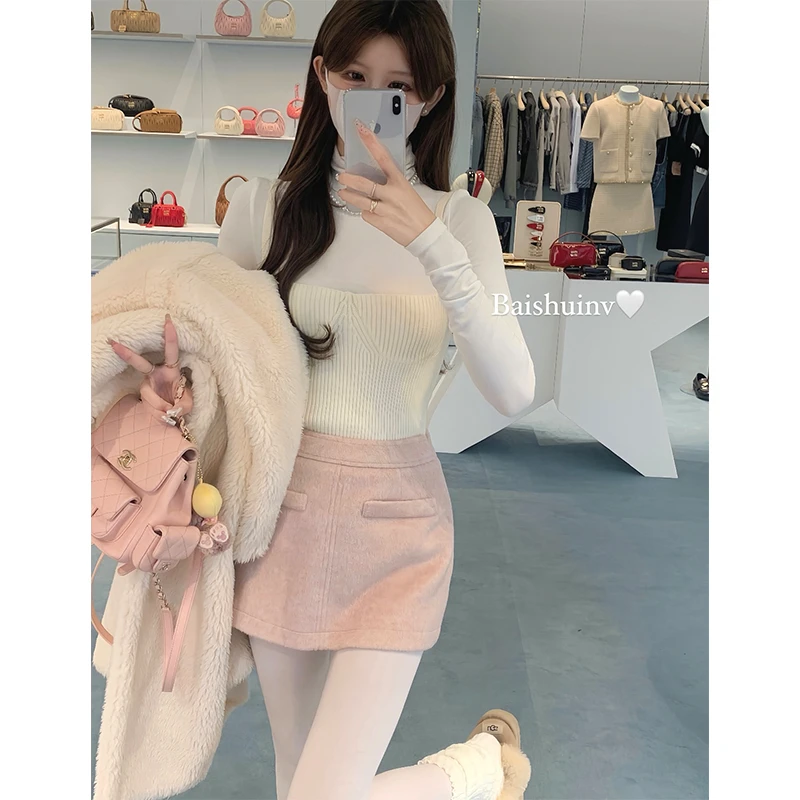 【长腿捕捉器~】a字半身裙新款秋冬款女毛呢设计感保暖短裙