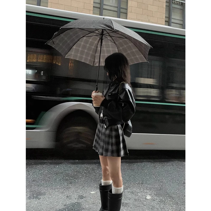 美式复古格子半身裙女秋冬百褶裙高腰a字裙短裙JK裙小个子显瘦