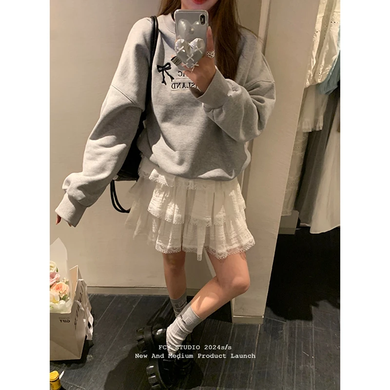 白色蕾丝短裙春夏女A字芭蕾风短款蛋糕裙半身裙