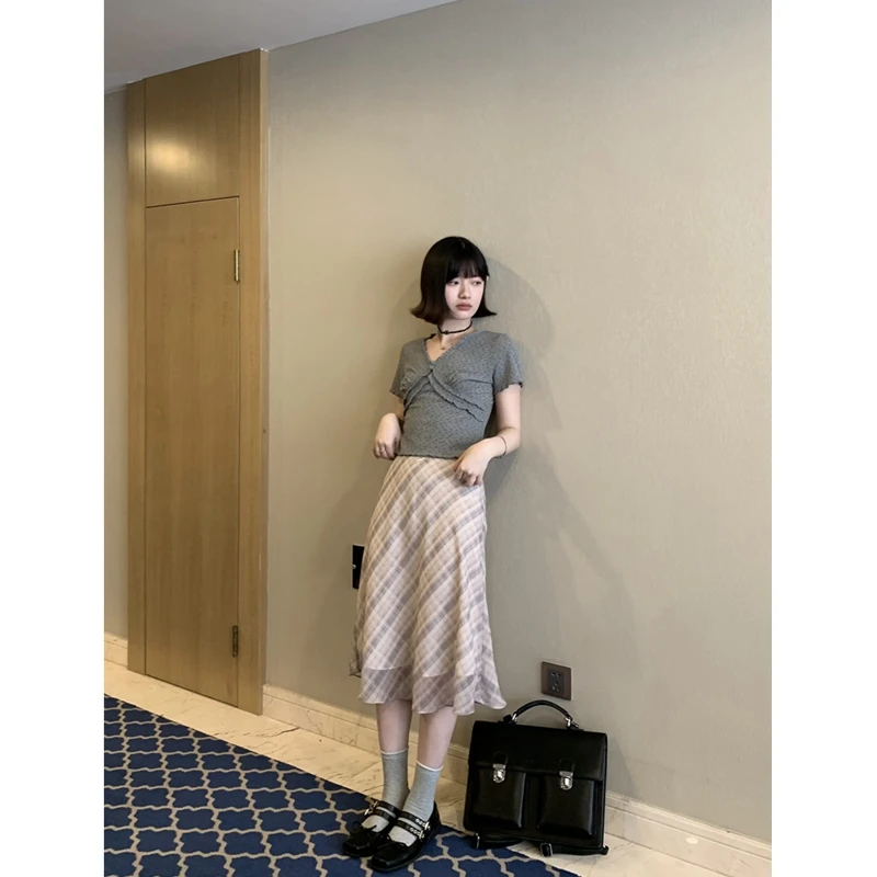 TREES 韩版芭蕾风甜妹百搭半身裙女夏季新款显瘦气质雪纺中长裙