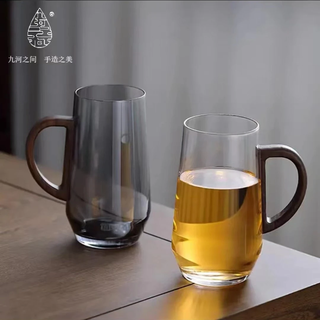 九河绿茶对杯耐热玻璃自用带把手泡茶杯套装防烫办公室茶杯