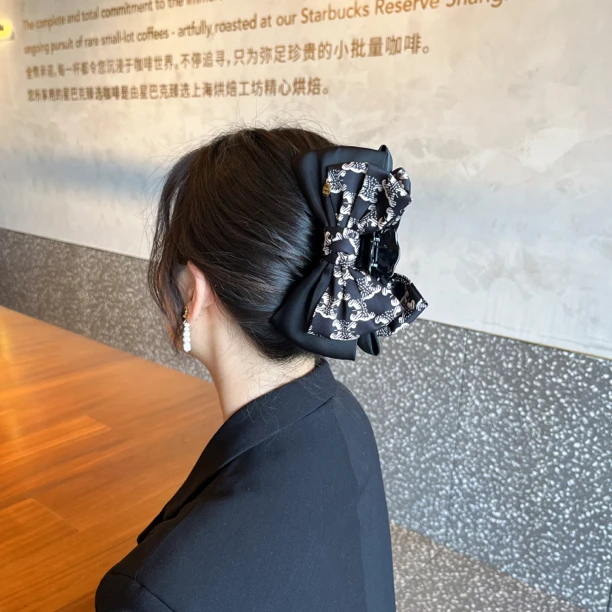 法式印花蝴蝶结抓夹气质网红复古简约甜美小香风