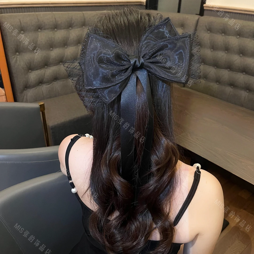 小香风发夹黑色飘带手工蝴蝶结百搭法式复古简约优雅气质时尚发卡