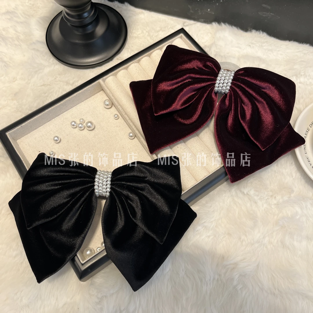 帛妃  秋冬复古高级感百搭丝绒蝴蝶结顶夹气质优雅时尚发夹头饰