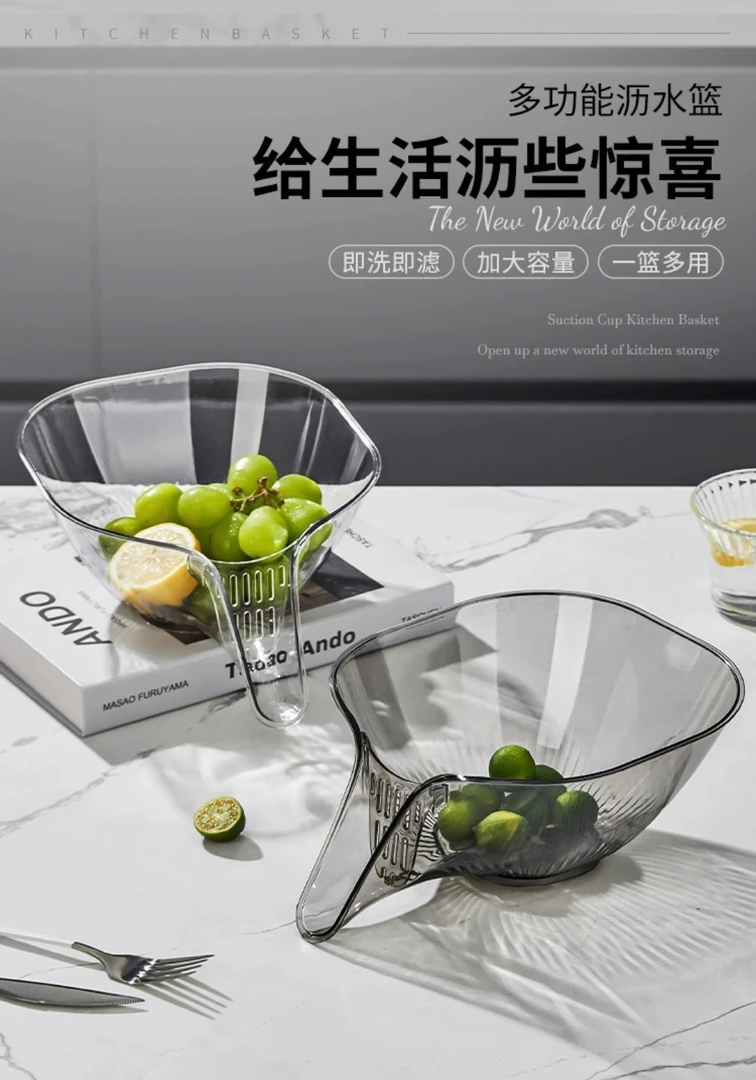 多功能沥水篮厨房洗菜篮透明水果蔬菜过滤收纳蓝过水器