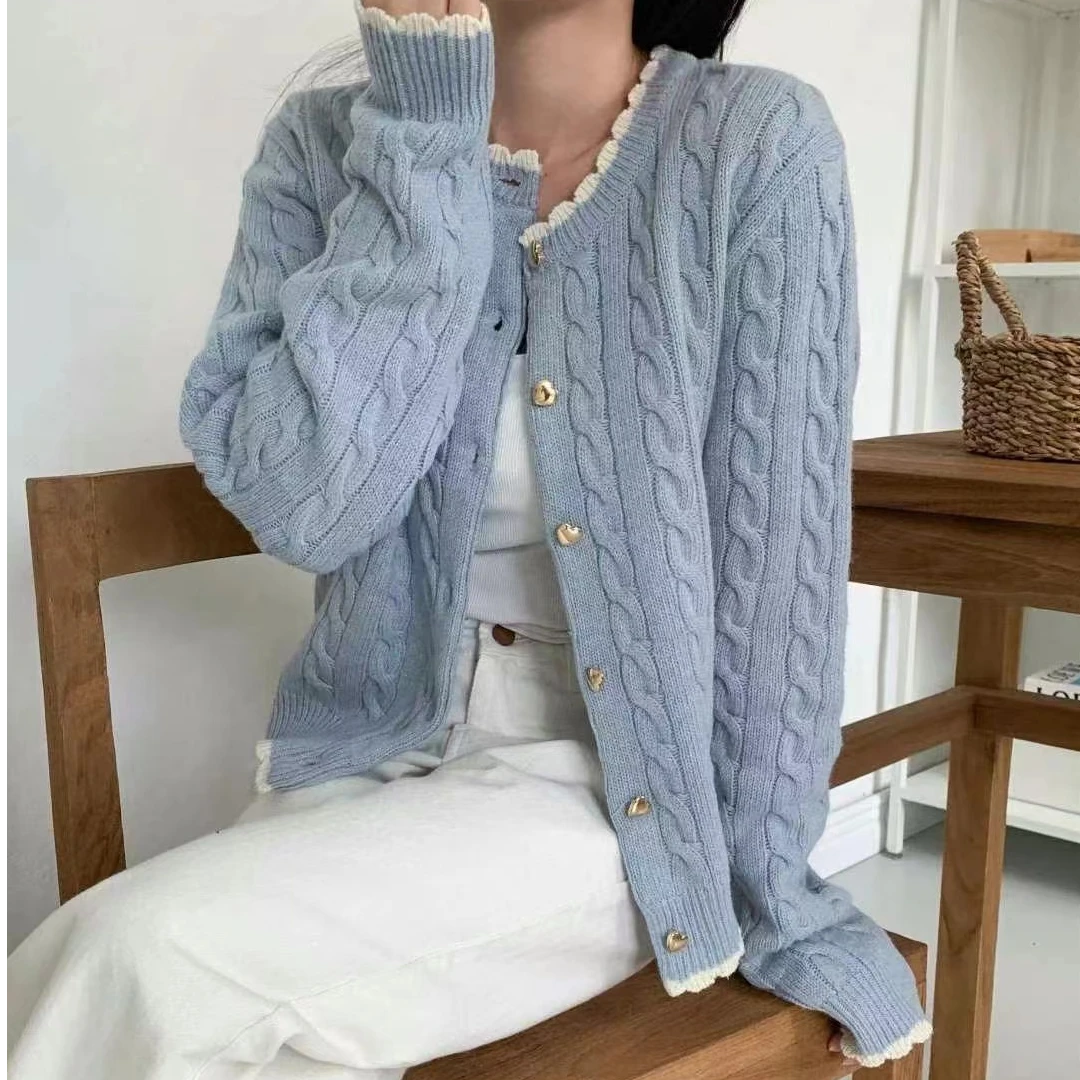 韩国麻花纹针织开衫