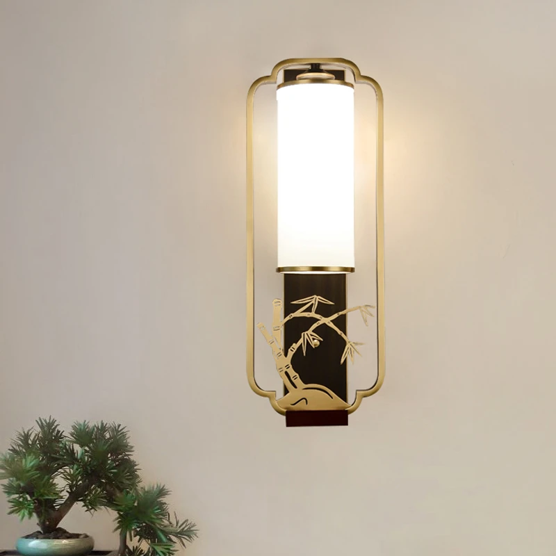 中国风大气新中式壁灯全铜梅兰竹菊LED壁灯客厅卧室楼梯玄关走廊