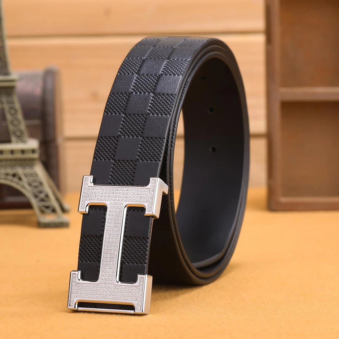 正品PP品牌单层牛皮带男社会无拼接潮流裤带平滑扣轻奢高档奢华