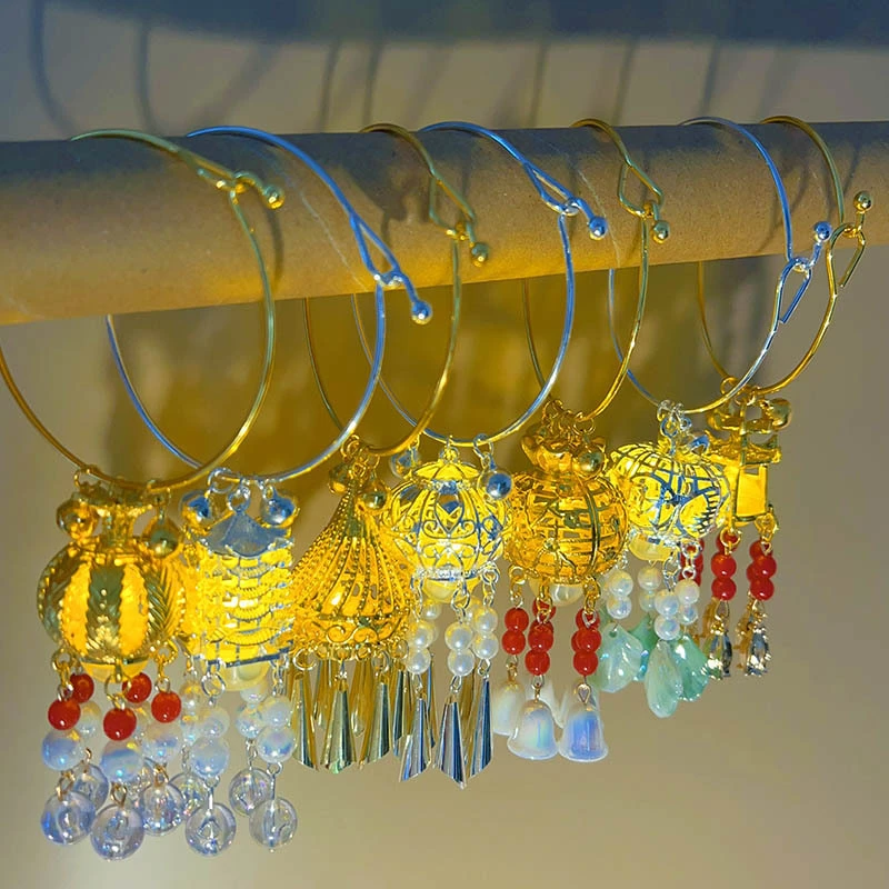 合金树脂手镯 中国风发光手镯古风凉亭灯笼吊坠流苏手链汉服配饰