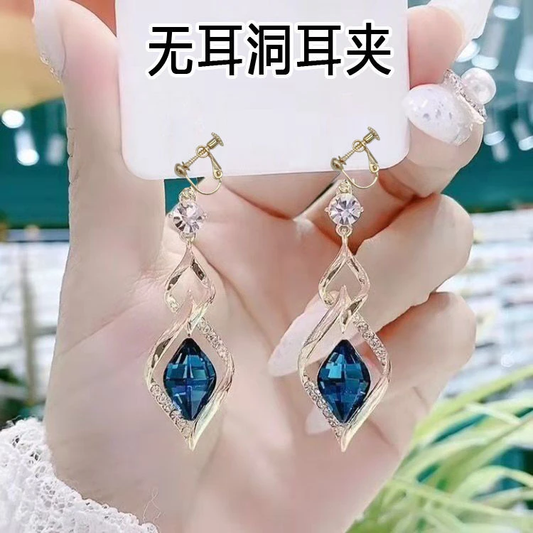 合金耳饰 无耳洞双菱形几何耳环女韩国东大门时尚个性耳夹耳坠