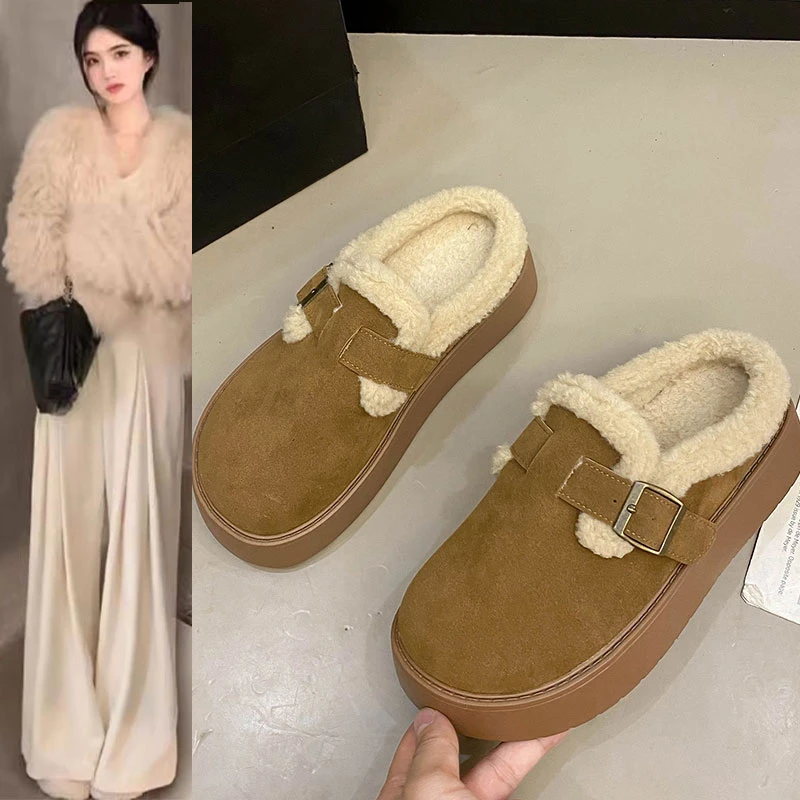 厚底加绒勃肯女外穿2024年秋冬新款百搭简约时尚韩版保暖包头半拖