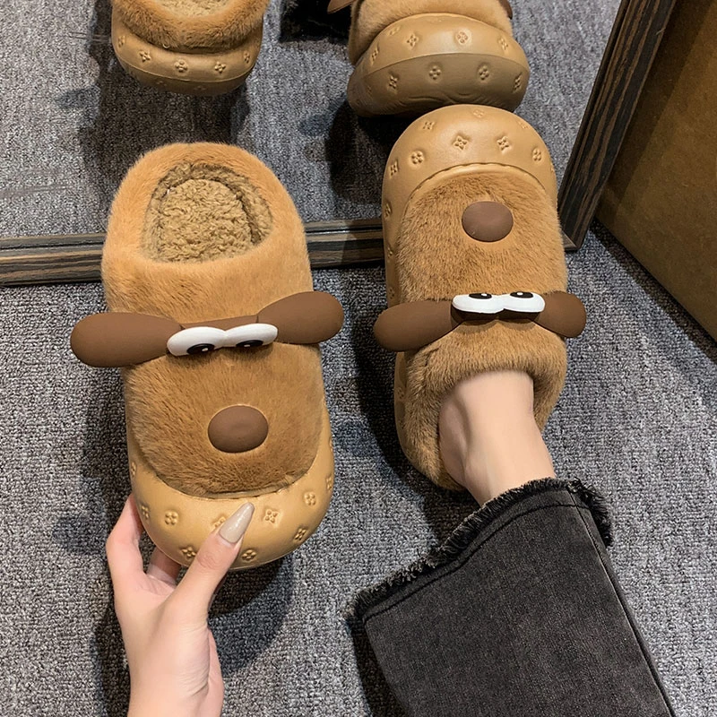 可爱小狗加绒外穿包头拖2024年秋冬新款防滑轻便舒适百搭毛毛鞋女