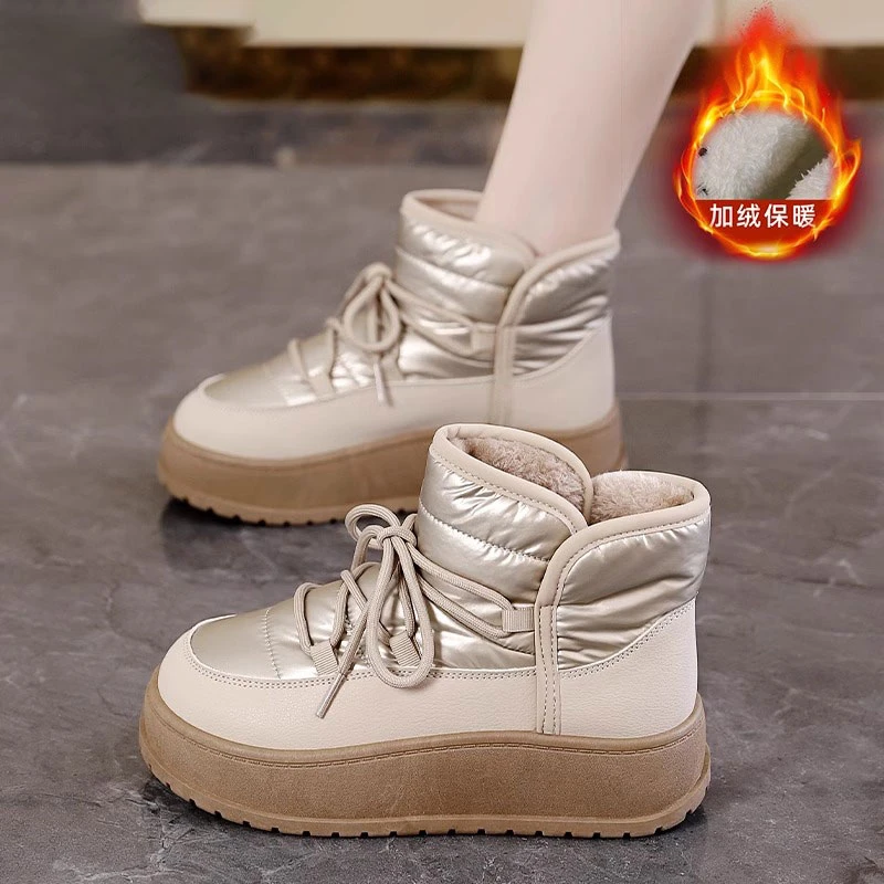 厚底雪地靴女冬季新款系带保暖加绒加厚抗寒棉鞋时尚百搭防滑短靴