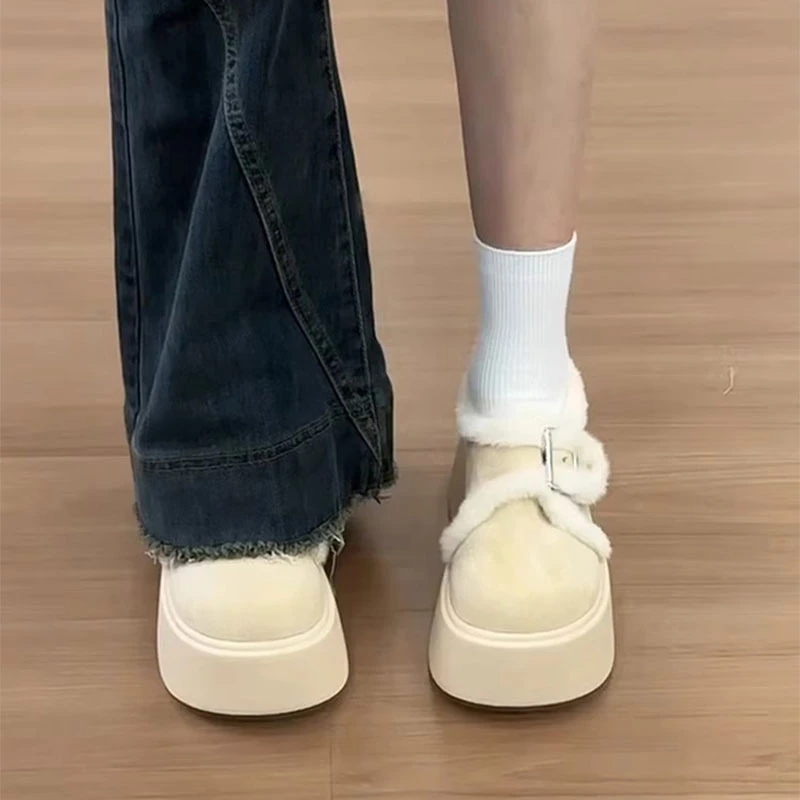 加绒松糕厚底勃肯棉鞋女冬季外穿2024新款小个子复古保暖毛毛鞋子