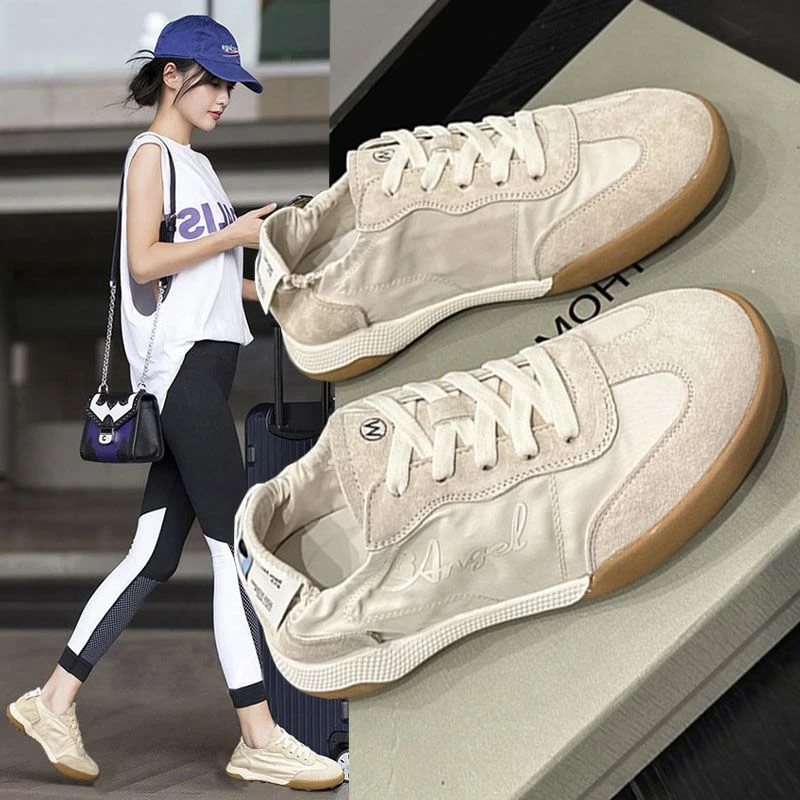 软皮阿甘鞋女2025新款芭蕾德训鞋系带复古百搭轻便透气运动小白鞋