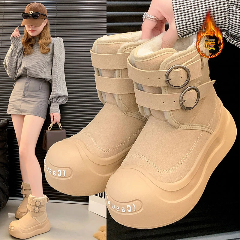爆款厚底雪地靴女款2025新款冬季大头棉靴加绒加厚保暖雪地棉鞋子