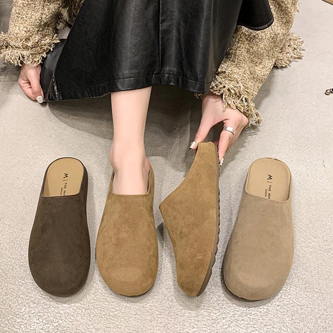 法式复古包头勃肯鞋女2024秋季新款软底休闲百搭配裙子休闲半拖鞋